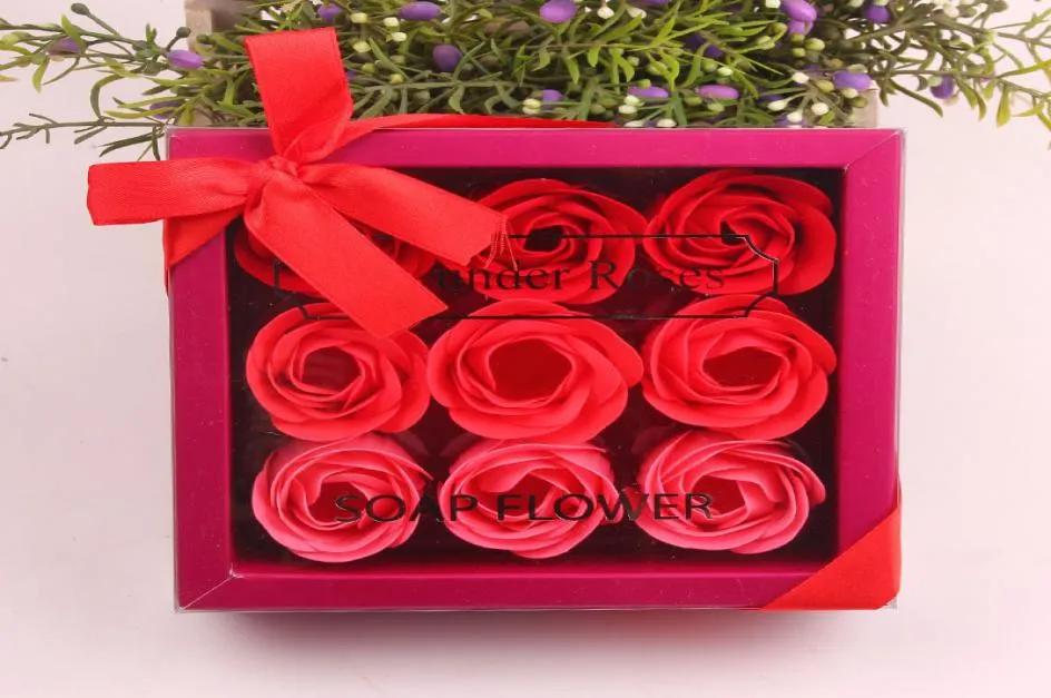 Valentijnsdag Rose cadeau 9 PCS Soap Flower Rose Box Wedding Mother Day Verjaardagsdag Kunstmatige zeep Rose cadeau GGE382828925226