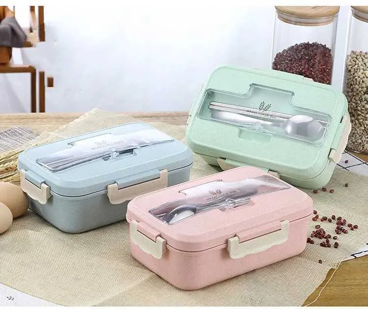 Bento caixas de lancheira Comida Recipiente de comida Bento Almoço quente Lingue de crianças Cereais de palha coreana Estudante selado PLÁSTICO Q240427