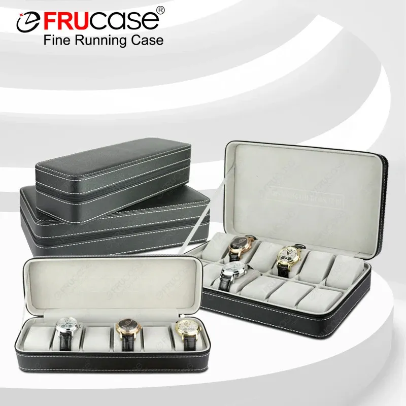 Frucase Black Watch Box 612 Grids Pu Leather Case Storage för Quartz Watcches Smyckeslådor Display Gift 240412