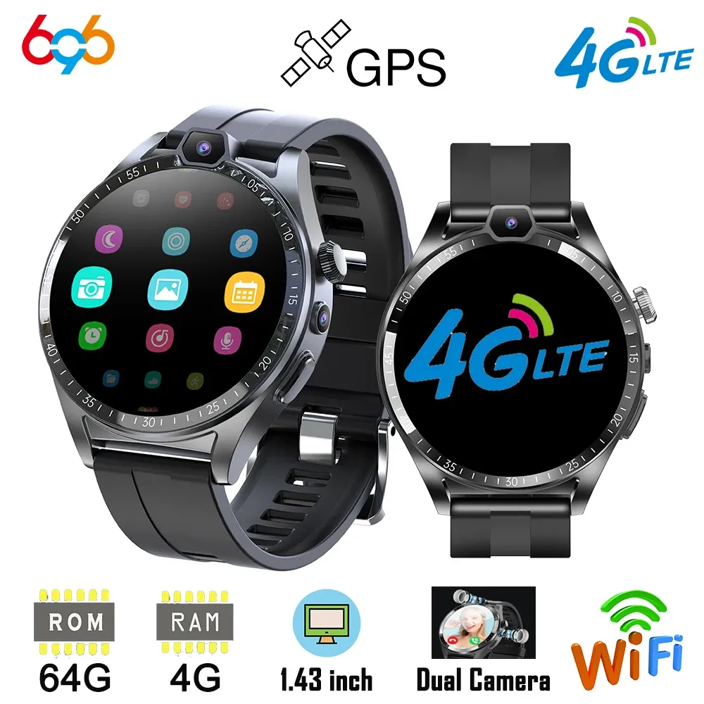 Watches RAM 4GB Smart Watch Men SIM WIFI 4G Network Big Battery Message Reminder Face ID NFC GPS Dual Camera Waterproof APP Installation