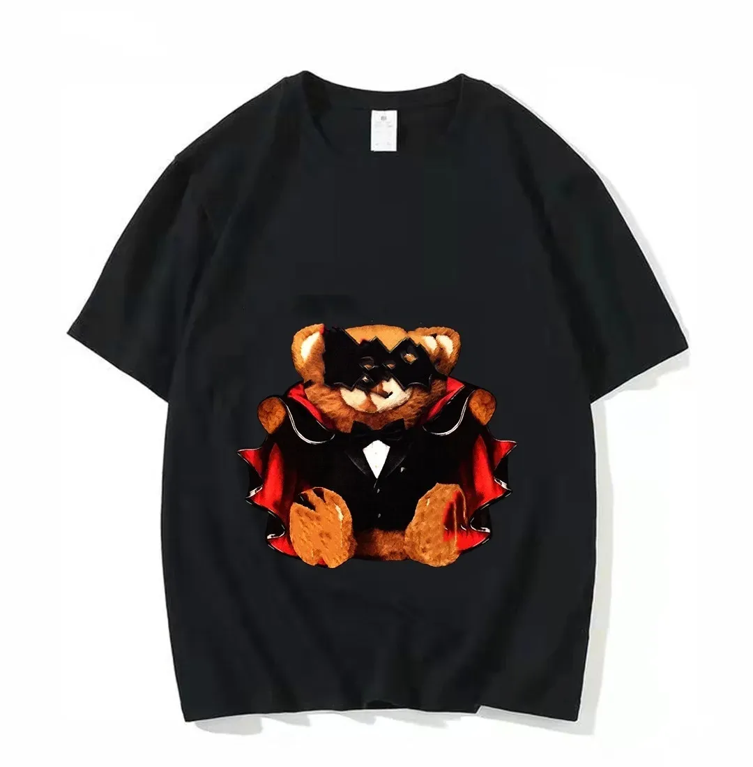 Designer T-shirts Fashion Bear Letter Print Loose Casual Tops s Men's and Women's Tide Oversized_voghion.com