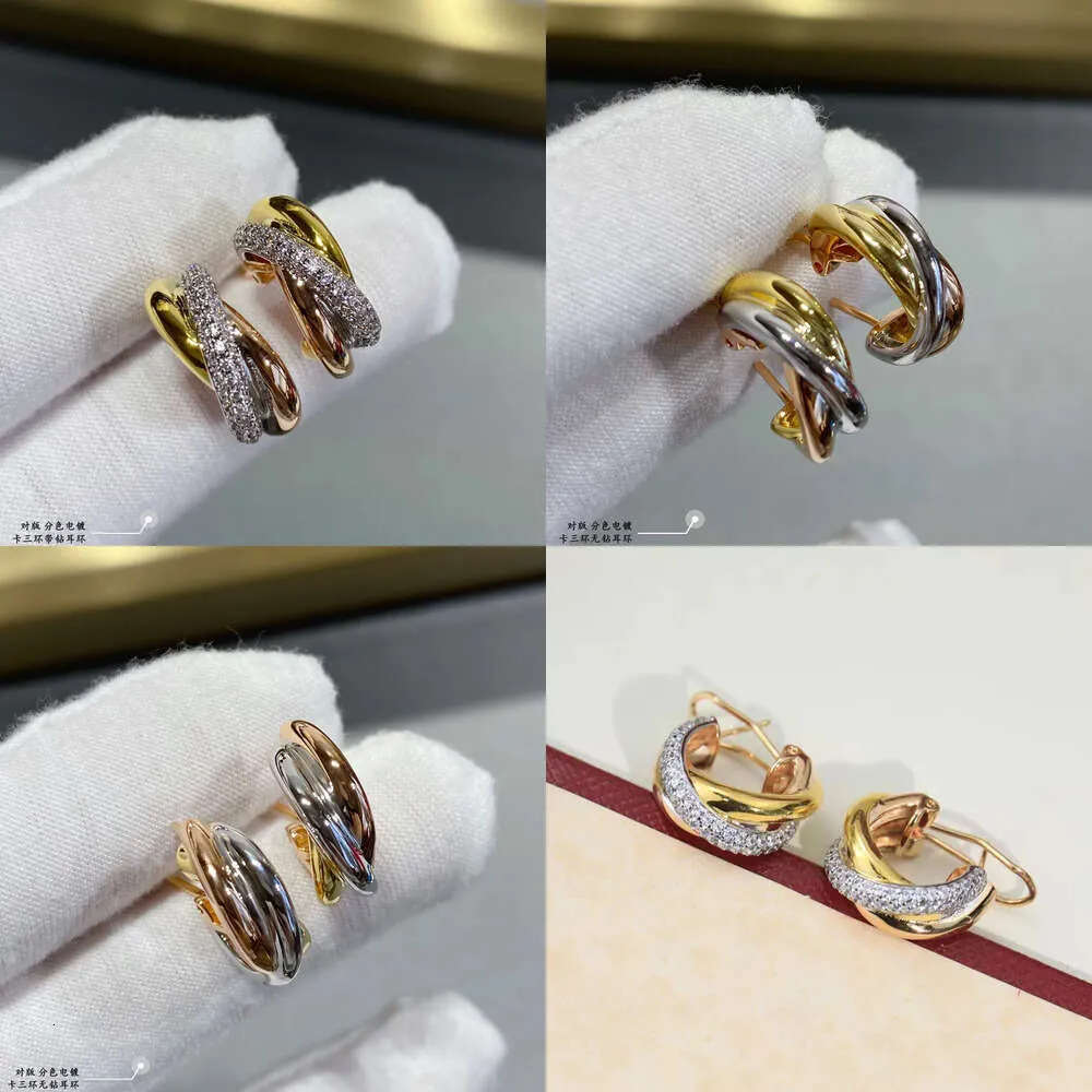 Smyckesdesigner Stora vita, rosiga och gula guldtrinity örhänge för kvinnors bröllopsengagemang med box br originalkvalitet