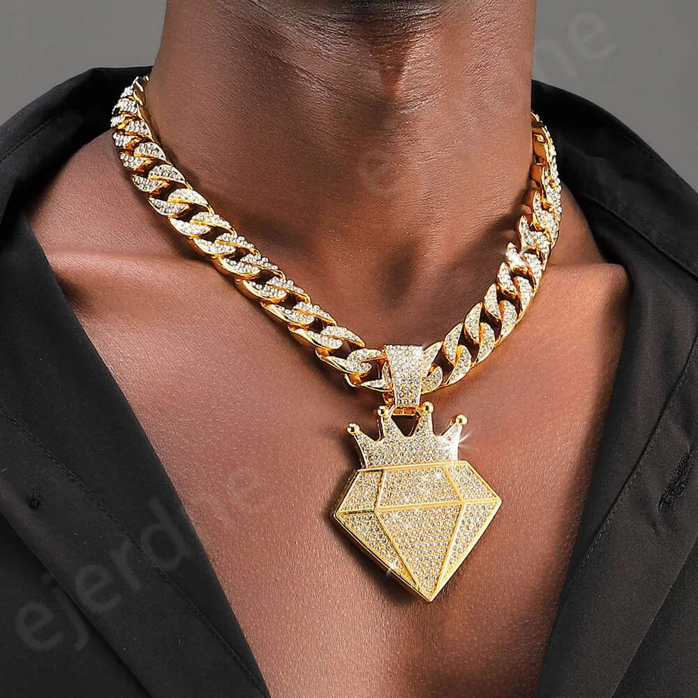 Save Big on Bulk Iced Out Hip Hop Jewelry Hip Hop Necklaces Iced Out  Diamond Crown Pendant With 13mm Bling Cuban Gold Chain, Mens Iced Out  Jewelry,