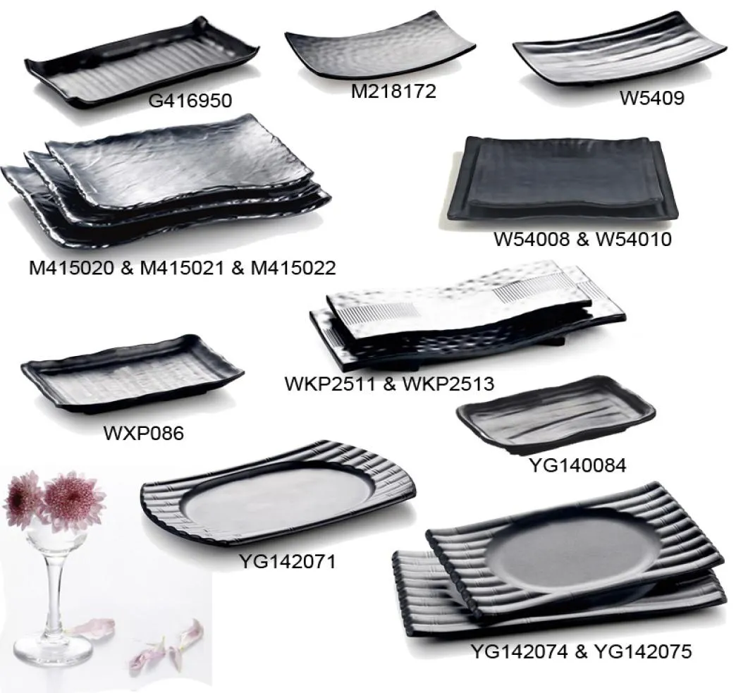 Melamine Dinnerwaren Teller Frost schwarzes Rechteck Lrregularplatte Fashion Restaurant Sushi Teller A5 Melamin -Tischware8991063