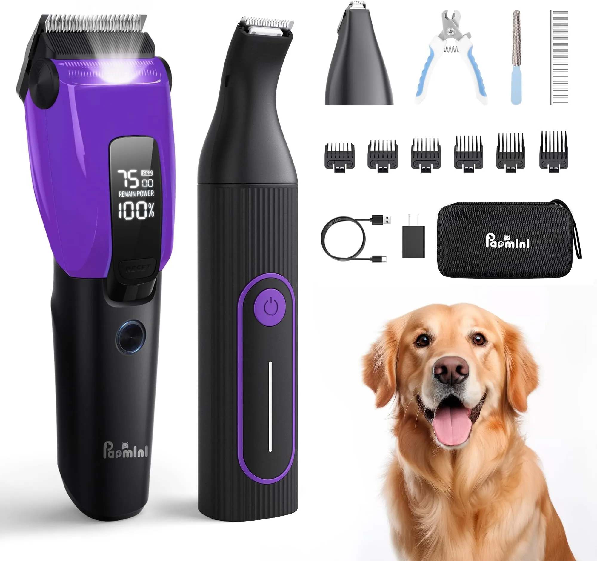3-in-1 Pet Grooming Kit: Heavy Duty Dog Clippers, Paw Fur Trimmer - Main Image