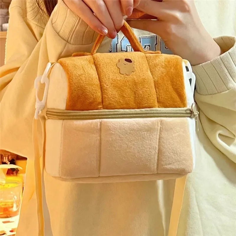 Sacchetto cosmetico di pane tostato carino con grande capacità, stile INS e bell'aspetto, borsa portatile, borsa per fotocamera trasversale portatile