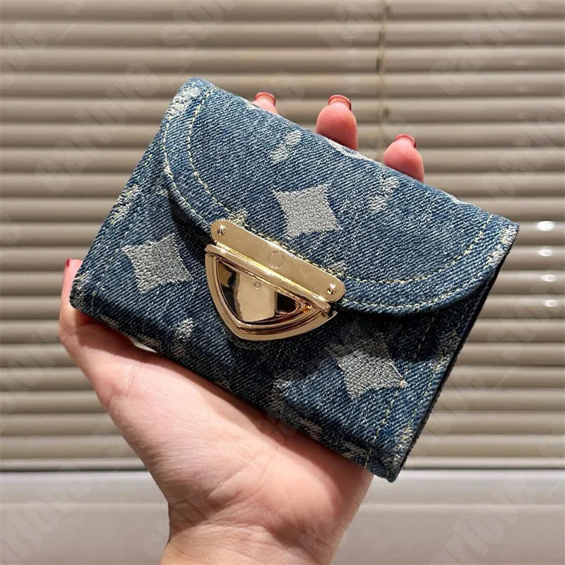 Denim plånbok för kvinna designer korthållare män handväska blå jeans v plånböcker kvinnor mode cowhide korthållare blixtlåsväska unisex mynt purséer