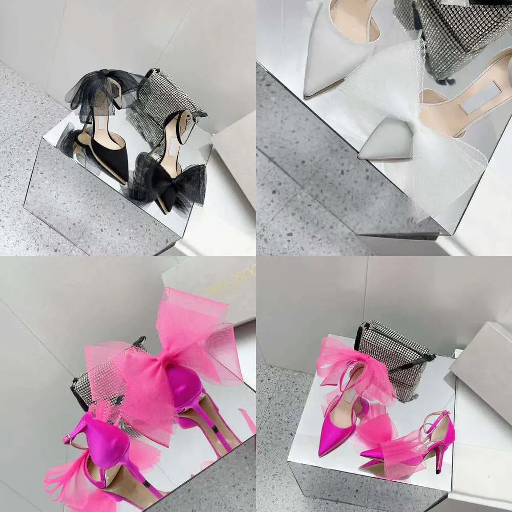 Wedding Fashion Women's Dress Shoes Water Pump Crystal Bow Satinheel 8cm Summer Women Sh Oes Leather High Heels Party Ball Shoes 35-40 Original Quality