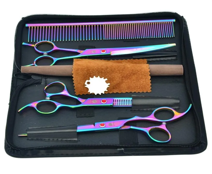 70Inch Purple Dragon Professional Pet Grooming Scissors Set Dog Cutting Scissors Thinning Scissors Curved Shears Pet Supplies 7385224