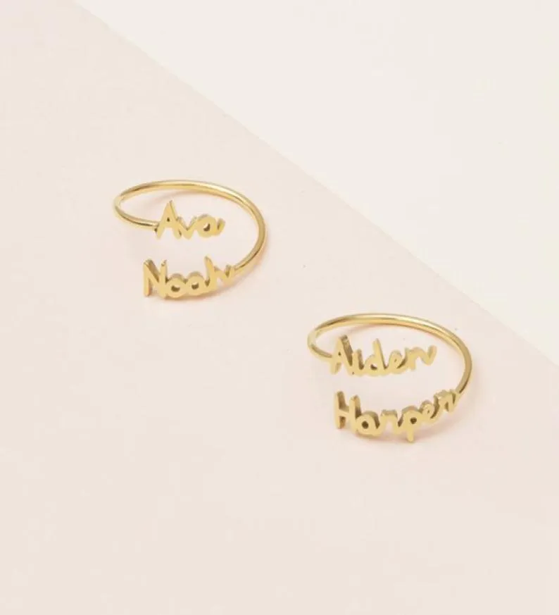 Anelli di coppia a doppio nome regolabile personalizzati per donne in acciaio inossidabile a due nomi di gioielli di compleanno Anel Bague6403653