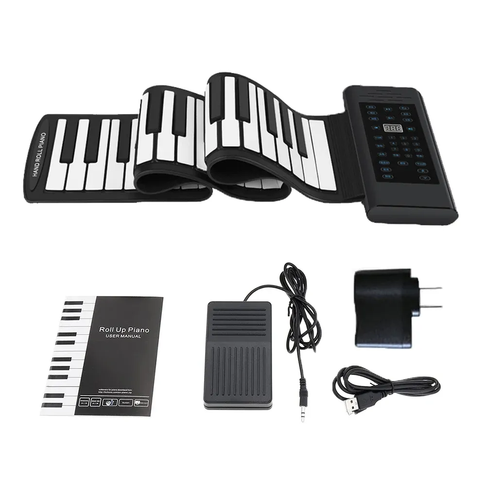 Teclados 88 key piano eletrônico MIDI USB CARGA PORTÁVEL ABS Flexível Teclado de silicone macio piano digital com chifre e pedal de sustentação
