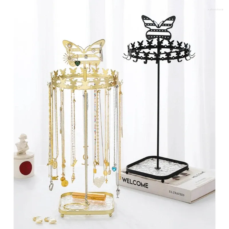 Schmuckbeutel Metall Schmetterling Halskette Halterarmband Display Stand Tower Rack mit Acrylschalenbaum
