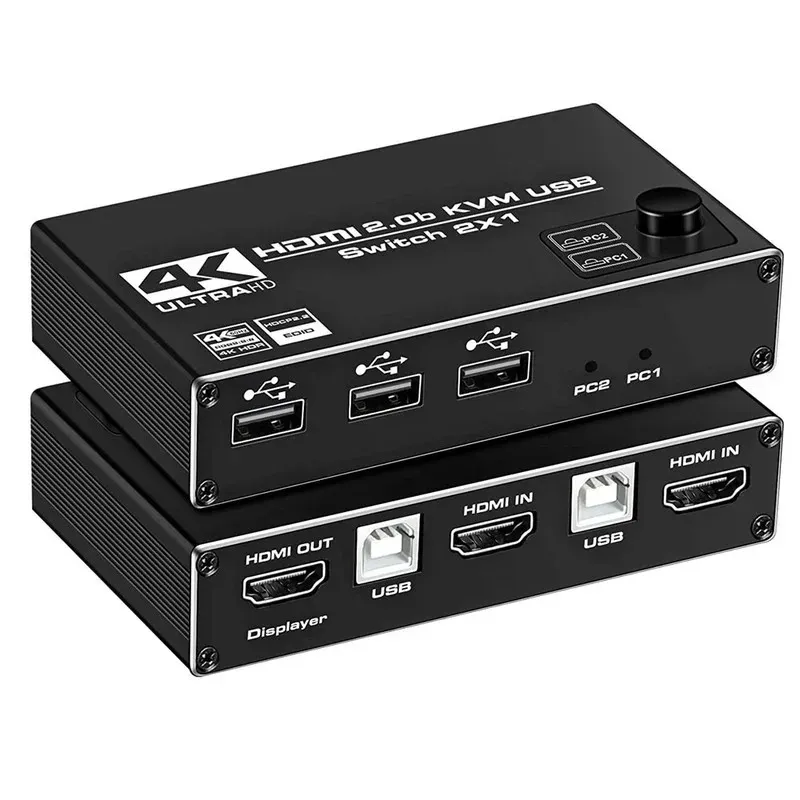 Nouveau commutateur KVM Double moniteur-compatible HDMI 2 en 1 KVM Switcher 4K 60Hz Ultra HD Switch Partager le clavier de l'imprimante - HDMI-compatible