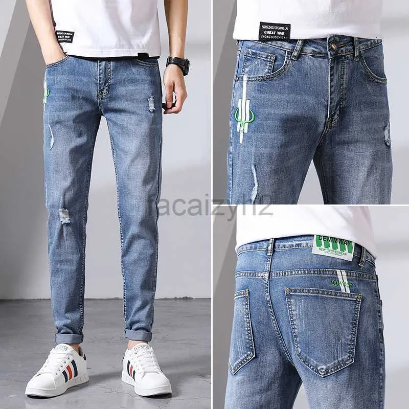 Jeans masculin printemps jeans masculins pour les pieds élastiques pantalon pantalon en denim masculin et pantalon de taille plus