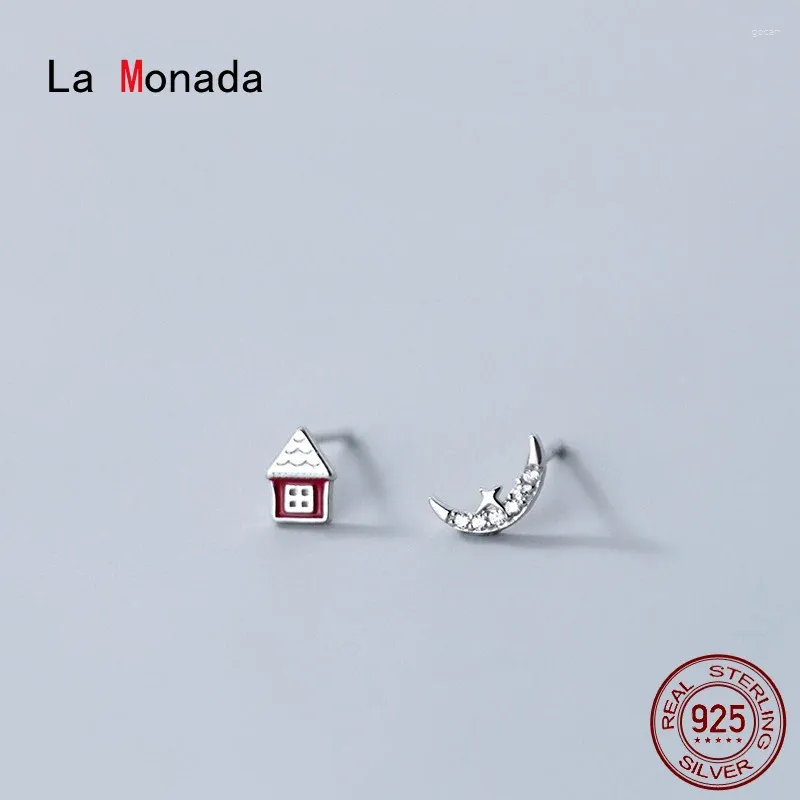 Stud Earrings La Monada Small For Women 925 Sterling Asymmetrical House Woman Earring Moon Silver Jewelry Female