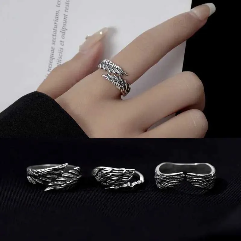 Angel Wing Couple Rings: Adjustable Black Rings for Men & Women - Retro ...