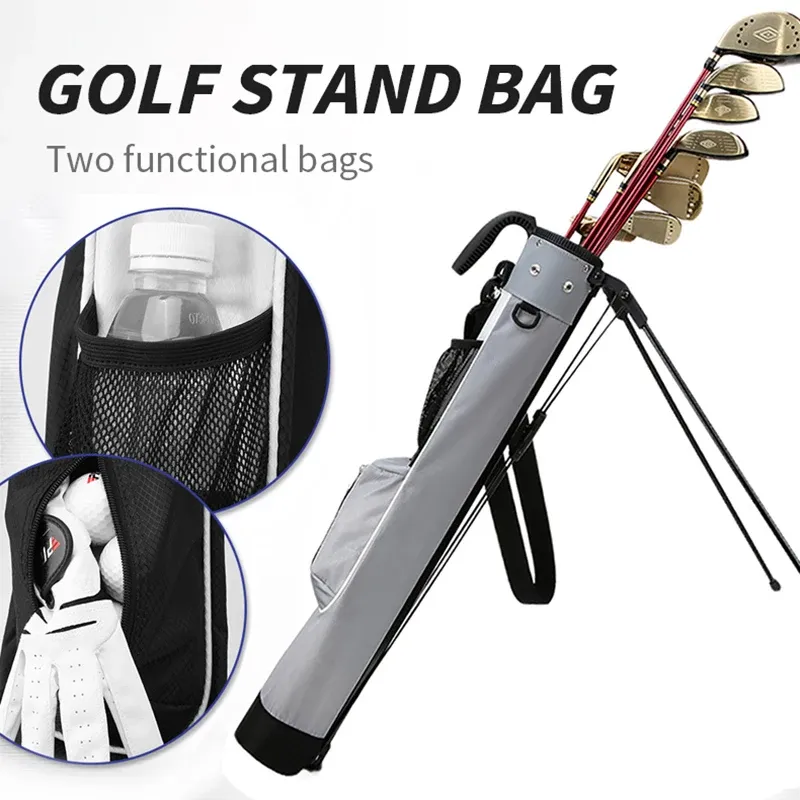 Klubbar Golf Stand Bag Portability Golf Gun Pasts With Tecken och Hållbara 2 fickor för extra förvaring kan innehålla 9 klubbar Support Ideal