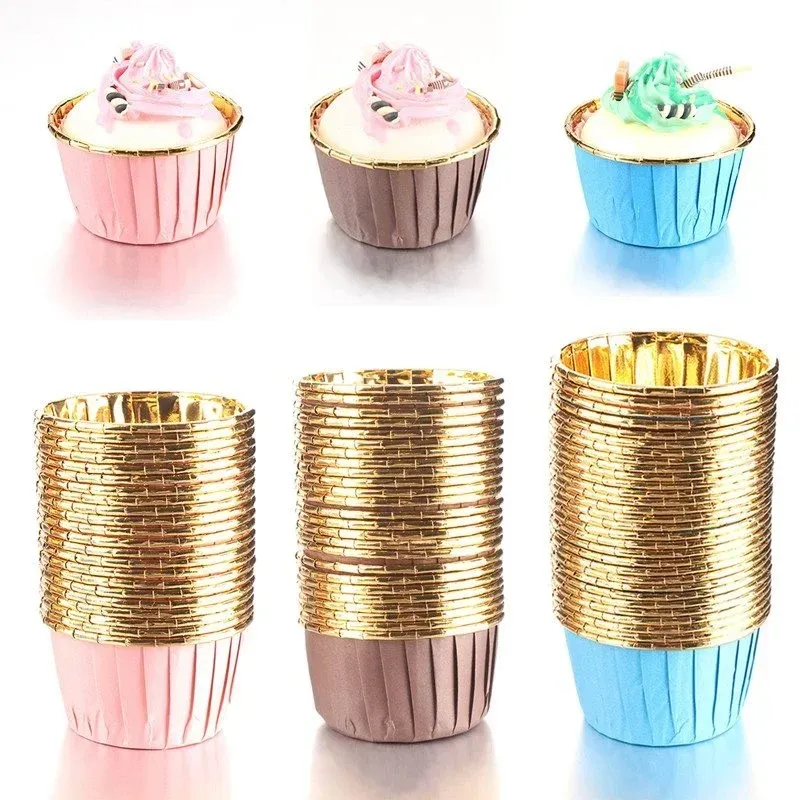 Formar Cake Paper Cups, Gold Coated Baking Paper Cups, Heatresistant Cake Cups, Paper Rolled Edge Cups