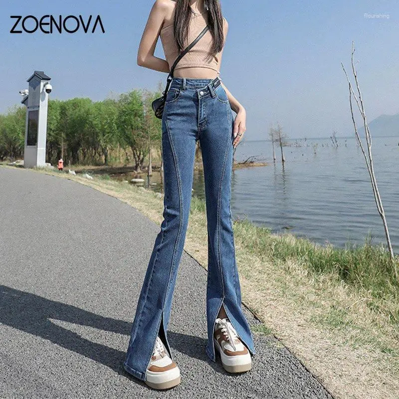 Jeans femminile zoenova casual pantalone primavera 2024 gamba larga gamba alta baglio