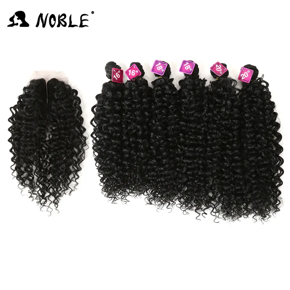 Weave Noble Synthetic Hair Weave 1620 inch 7Pieces/lot Afro Kinky Curly Hair Bundles With Closure African lace For Women hair Extensi
