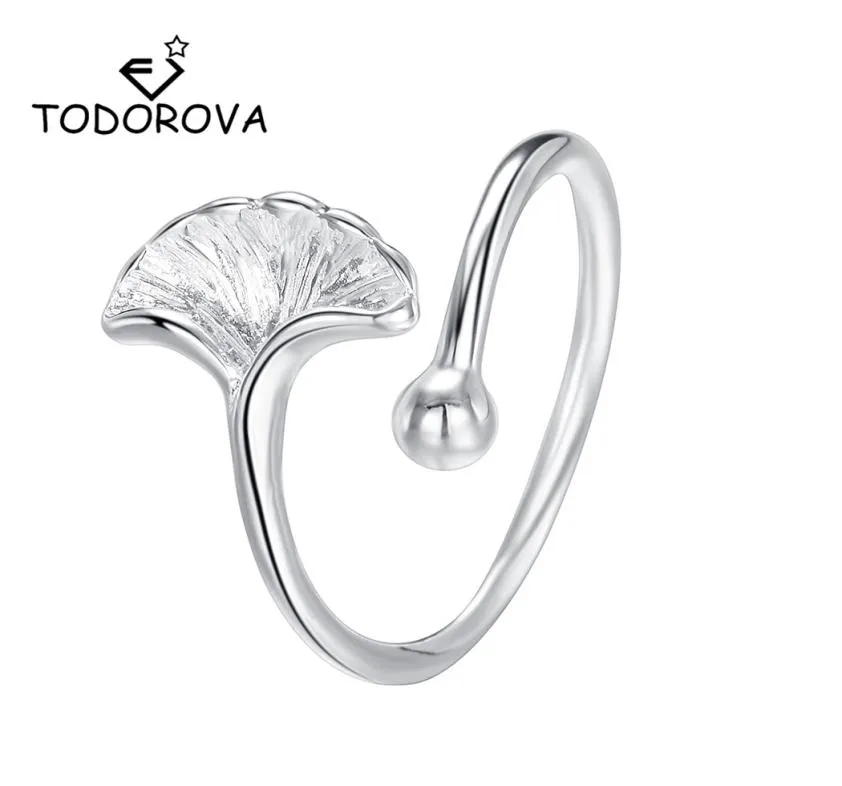 Todorova délicat ginkgo houles en argent couleurs anneaux réglables réglables mignons feuilles de plante pour femmes bijoux de mariage5030560