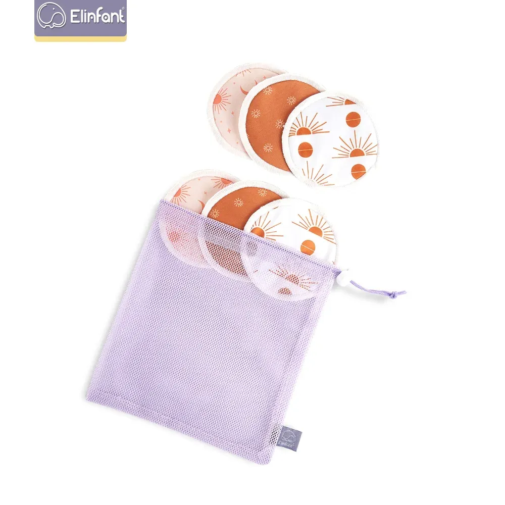 供給ELINFANT防水10cm竹の母乳育児パッド再利用可能な看護パッド6pcsが洗濯袋でセット