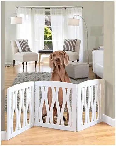 Wooden Dog Gate INRLKIT Wooden Freestanding Foldable Pet Gates For