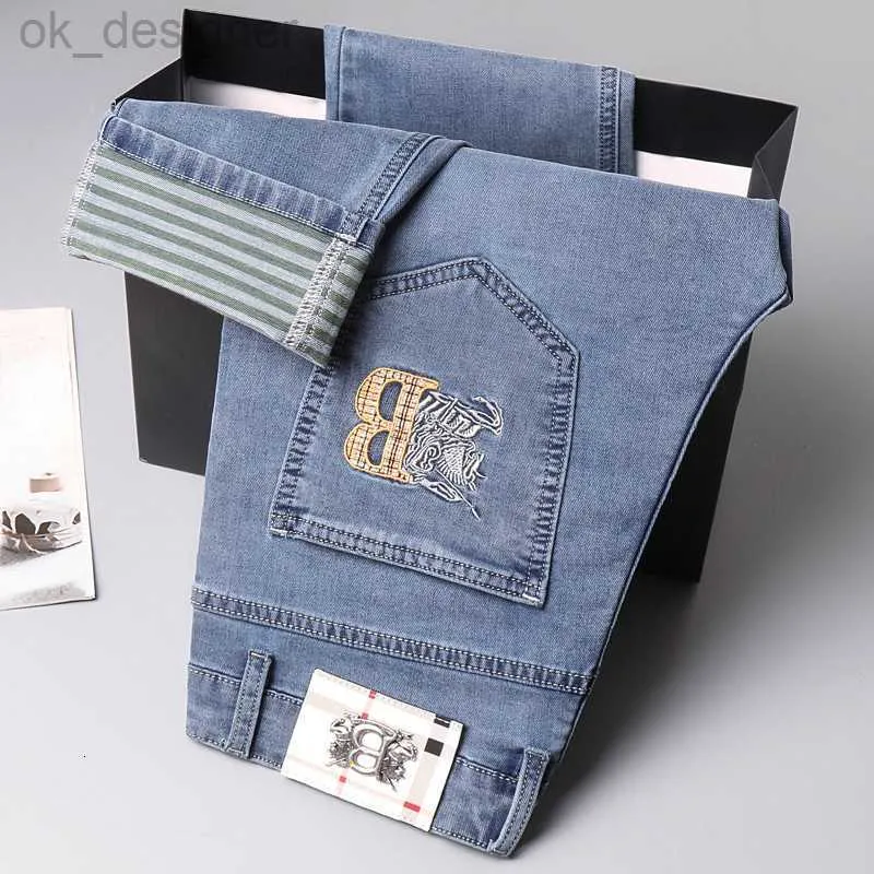 Men's Jeans designer large brand jeans men's loose fitting straight summer middle-aged casual long pants thin fashion label embroidery