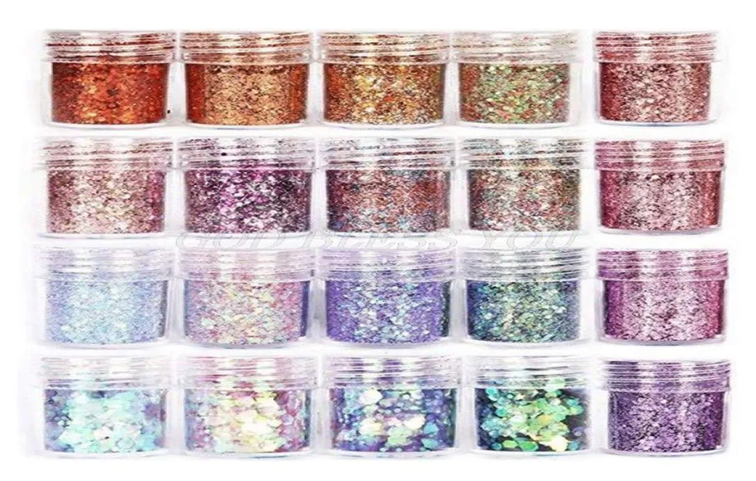 20 bouteilles paillettes de nail art briller garniture flash paillettes poudre uv uv résine pigment poussière manucure diy doigts de beauté décor1299170