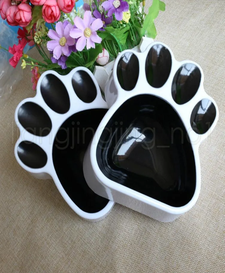 Puppy Cat Paw Footprint Food Water Bowl Past Plastic Universal Black Feeder Basin Enkele hondenkommen AAA724448356