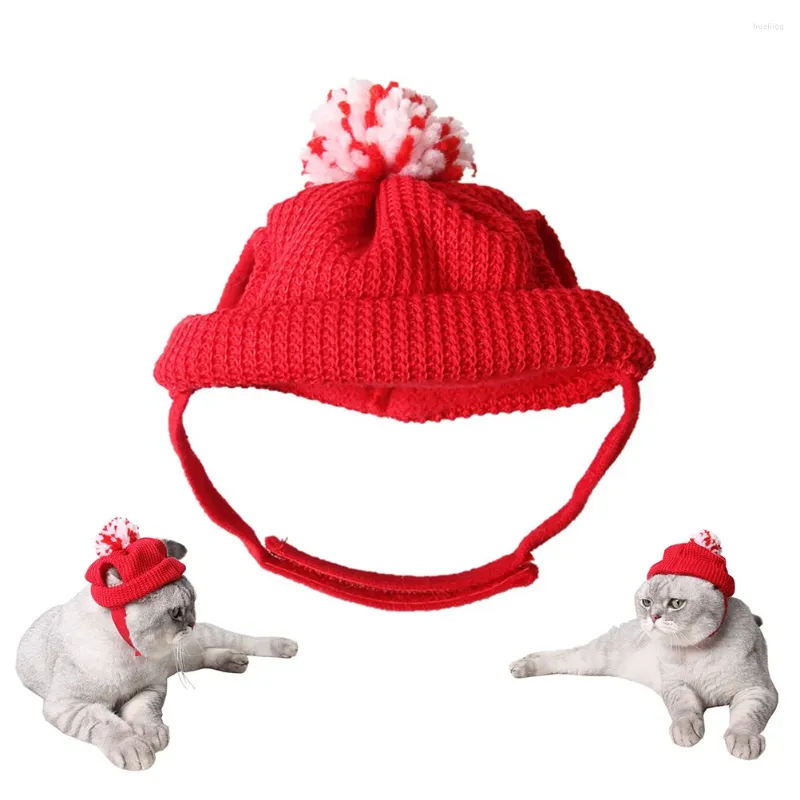 Собачья одежда ПЭТ Рождественская красная шляпа теплой вязание шерстяная шерсть Санта с ушными отверстиями для кошачьего щенка