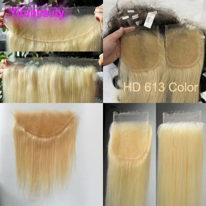 Brasileiro Hair 100% Human HD Swiss Lace 13x4 Lace Frontal Silky reta 4*4 5*5 Fechamento de renda 12-24 polegadas loira 613# cor