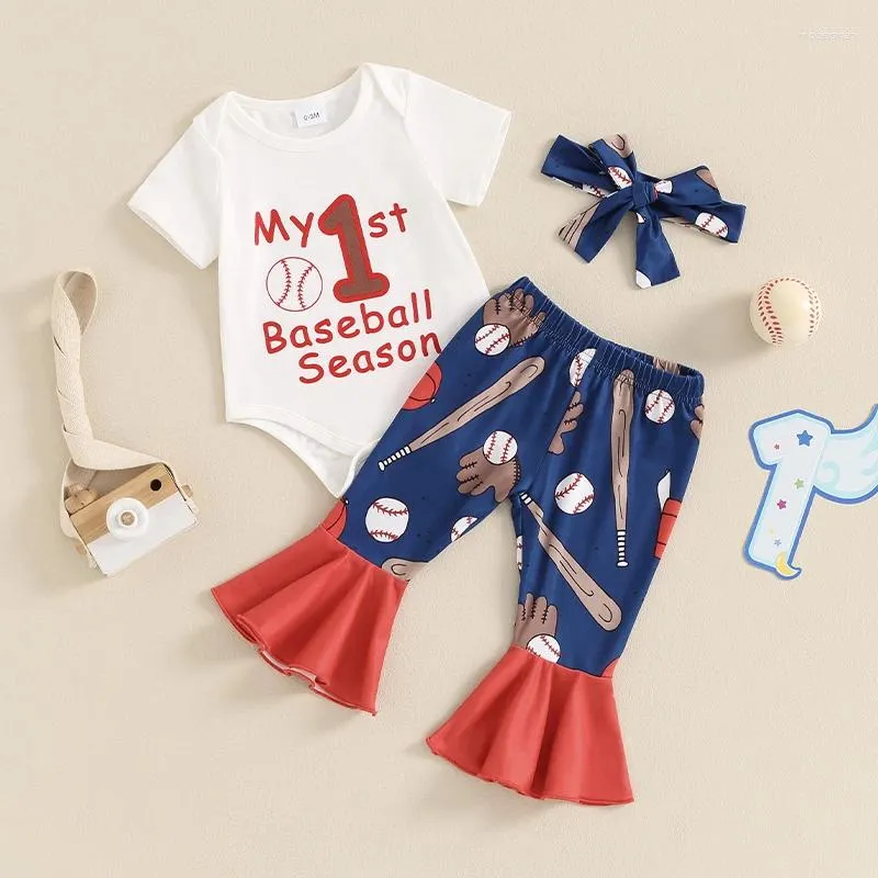 Kledingsets Baby Girl Baseball Outfit My 1st Season Bodysuit Flare Pants Game Day Bell Bottoms Coming Home Set