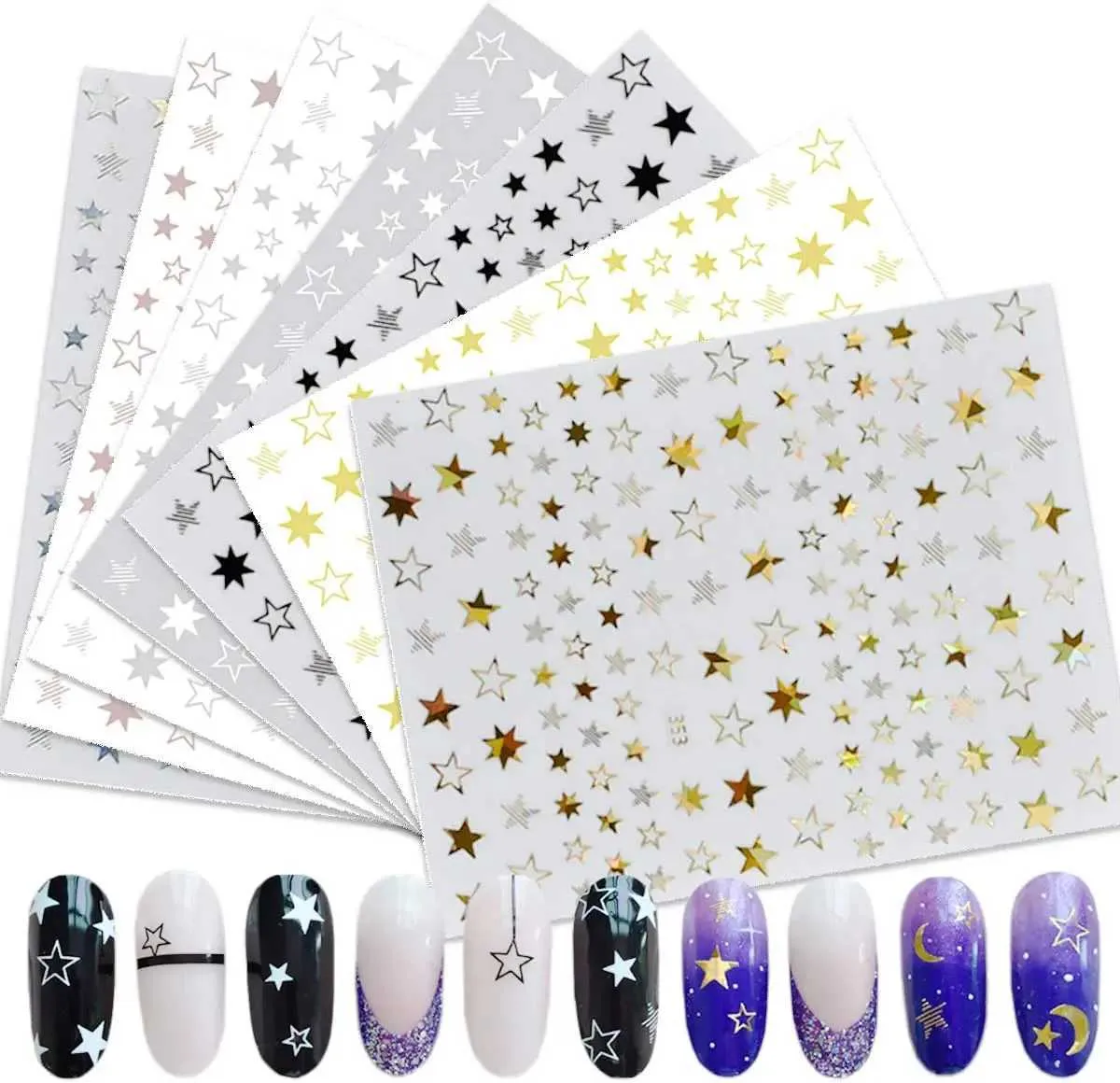 Tattoo Transfer Golden Sliver Stars Nails Stickers Irregular Pentagram Decals Laser Shiny Glitters Starlight Manicure Ornaments Body Sticker 240427