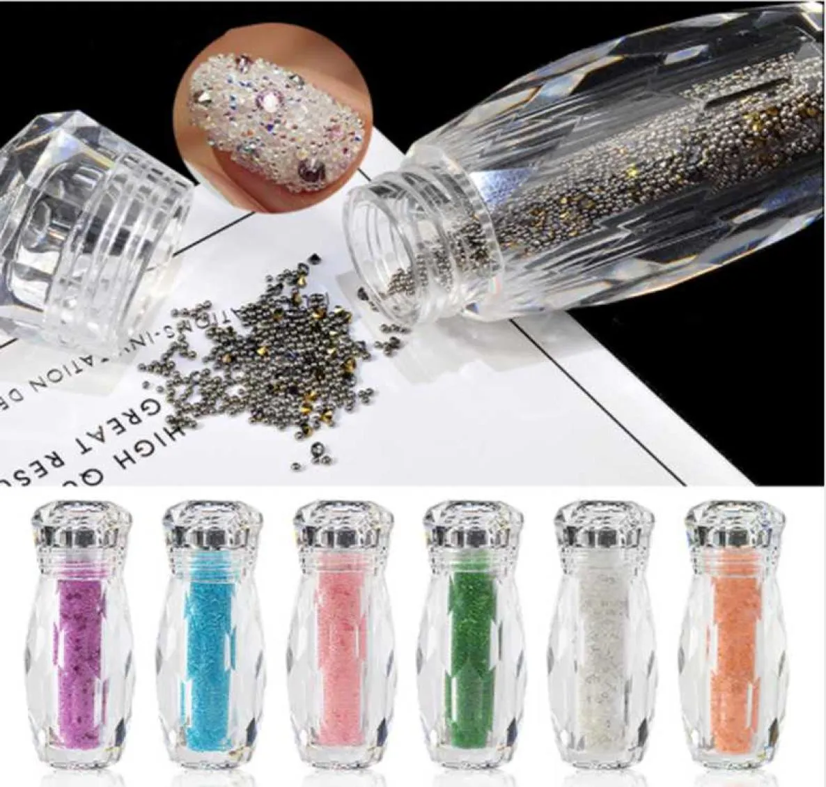 1 Flasche Mini Kaviarperlen Kristall winzige Strasssteine Glas Mikroperle für Nägel diy farbenfrohe 3D Glitter Nagelkunst Dekorationen5531219