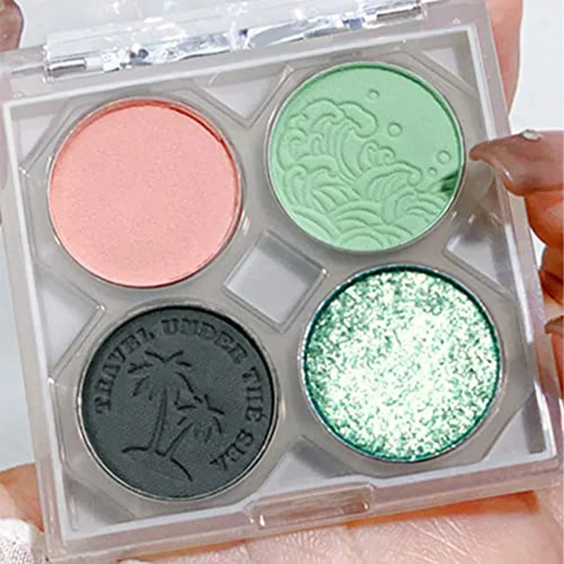 Green Eyeshadow Palette Luxury Glitter Eye shadow Makeup 4 Colors Pink Blue Brown Grey Eyeshadow Palettes Shiny Sparkle Shimmer Glitter Waterproof Make up Pallete