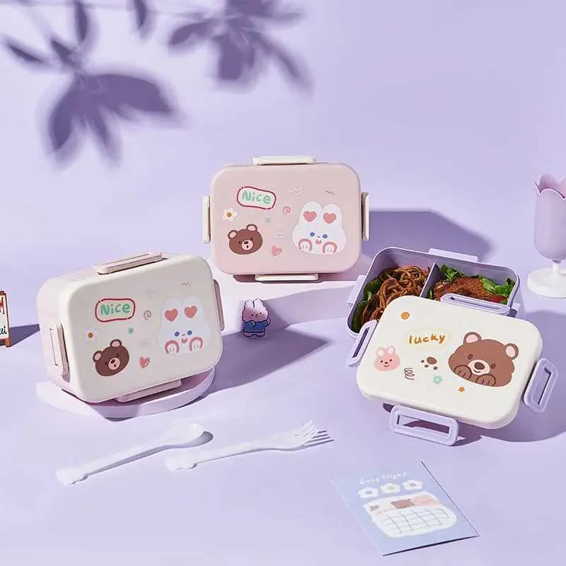 Bento kutuları sevimli bento öğle yemeği kutusu okul ısıtıcısı taşınabilir plastik kap çocuklar ve kızlar için uygun ekmek kum yemek şirketi q240427