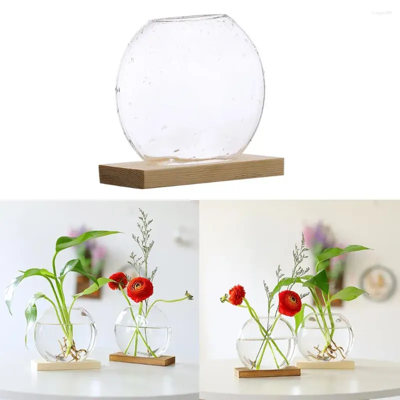 Vazen Mini Clear Hydroponic Plants Vaas Decoratieve plantenbak met houten standaard