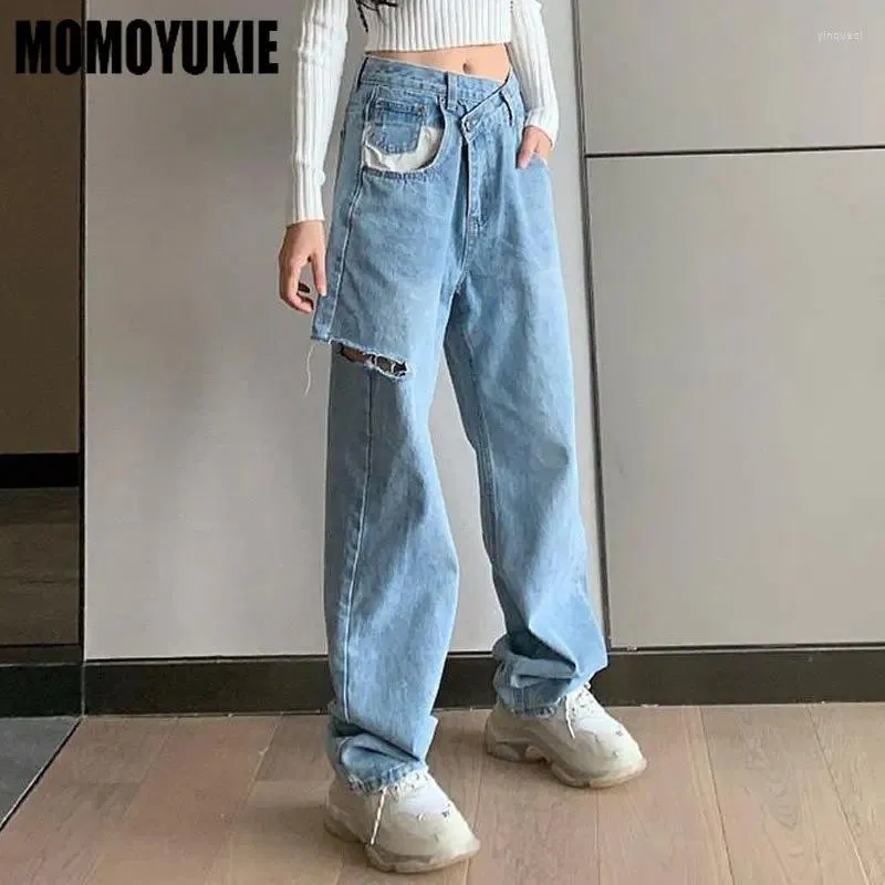 Frauen Jeans 2024 Frühlings Sommer Mode High Taille Wide Bein Straight Korean Vintage Asymmetrisch lässige Baggy Streetwear