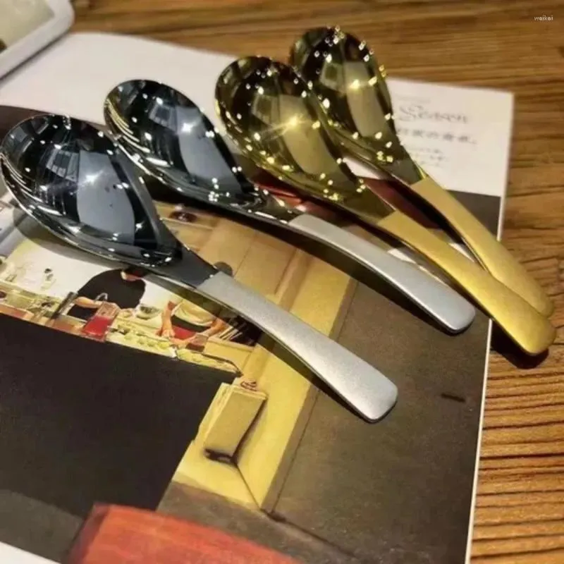 Lepels 1 pc high-end roestvrijstalen soep lepel gouden zilver gepolijste spiegel lange handgreep flatware voor rijst keukengerei