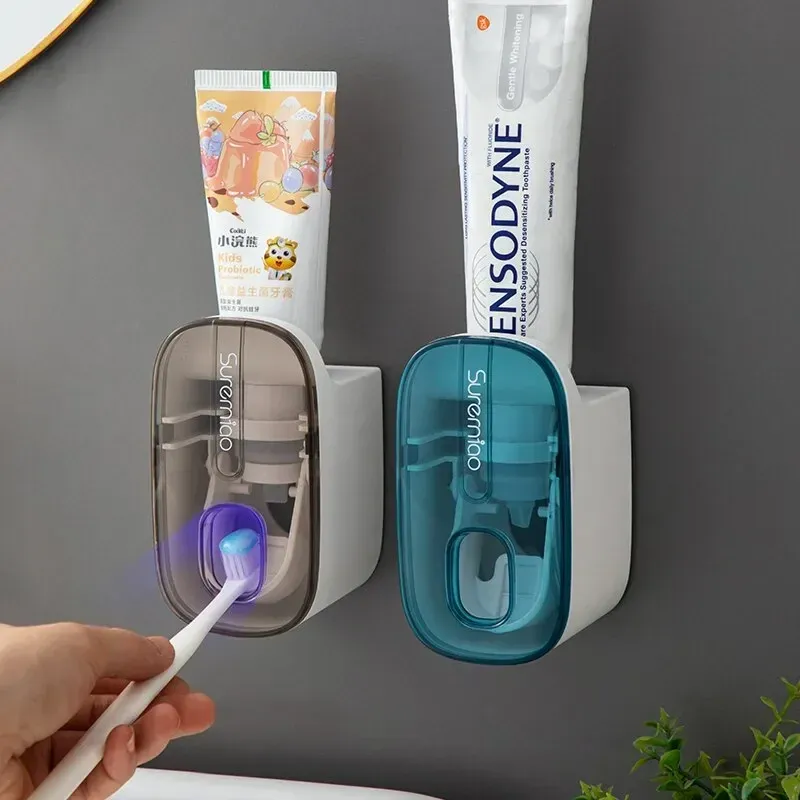 Diş fırçası 1 adet otomatik diş macunu dağıtıcı banyo aksesuarları duvar montaj tembel diş fırçası fışkırtma diş fırçası tutucu