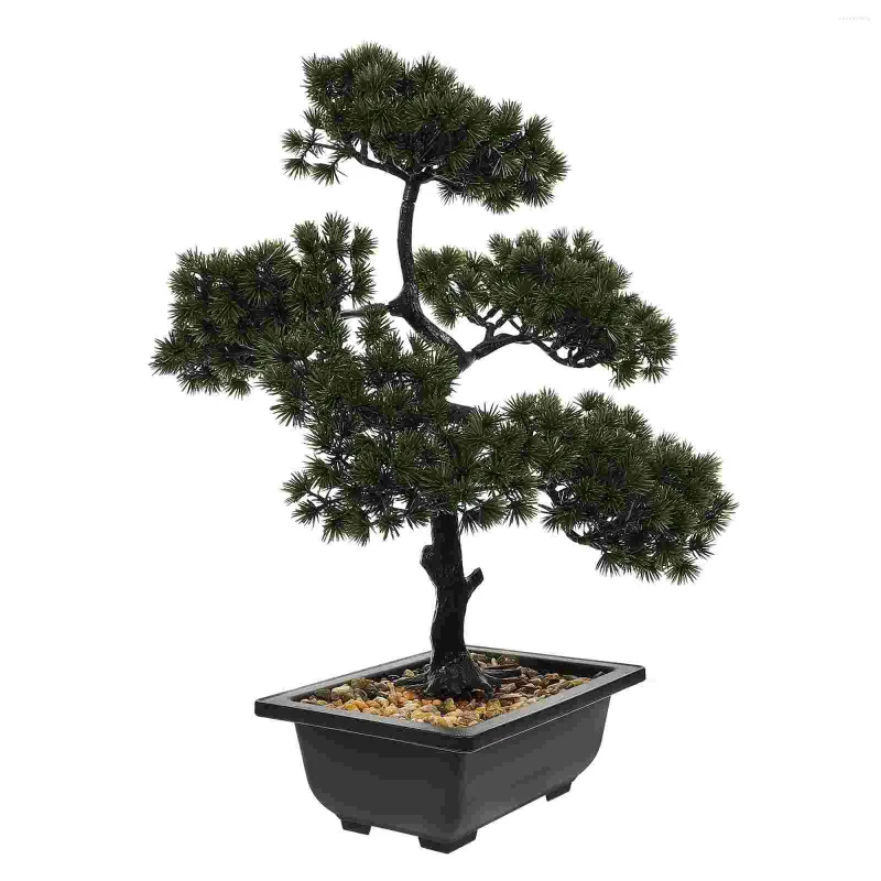 Decorative Flowers Simulation Welcome Pine Simulated Bonsai Tree Statue False Green Plants Faux For Table Fake Pot Home Desk Artificial