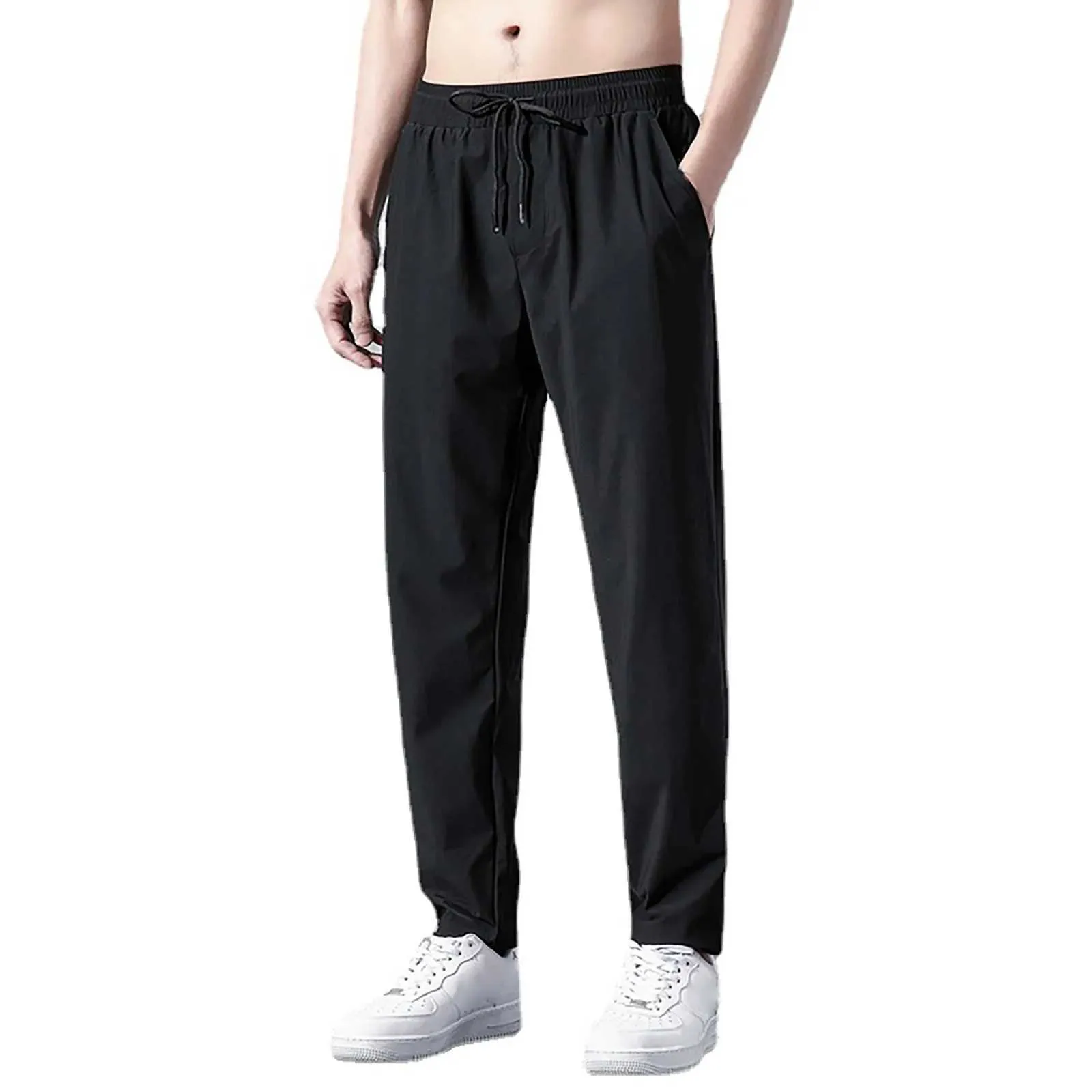 Herrenhosen Sommer Reißverschluss Pocket Mens Sporthosen atmungsaktiv und schnell trocknend elastischer Nylon Casual Trackhose Ligatisiert gerade Sport Pantl2404