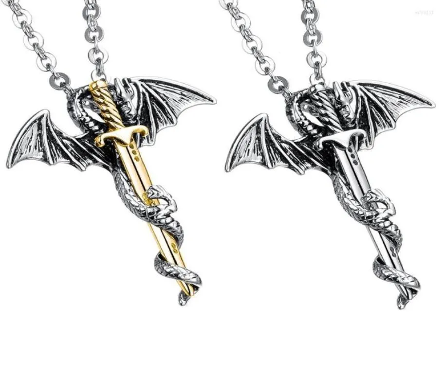 Pendant Necklaces Vintage Necklace For Men Stainless Steel Dragon Wing Sword Punk Jewelry4591994