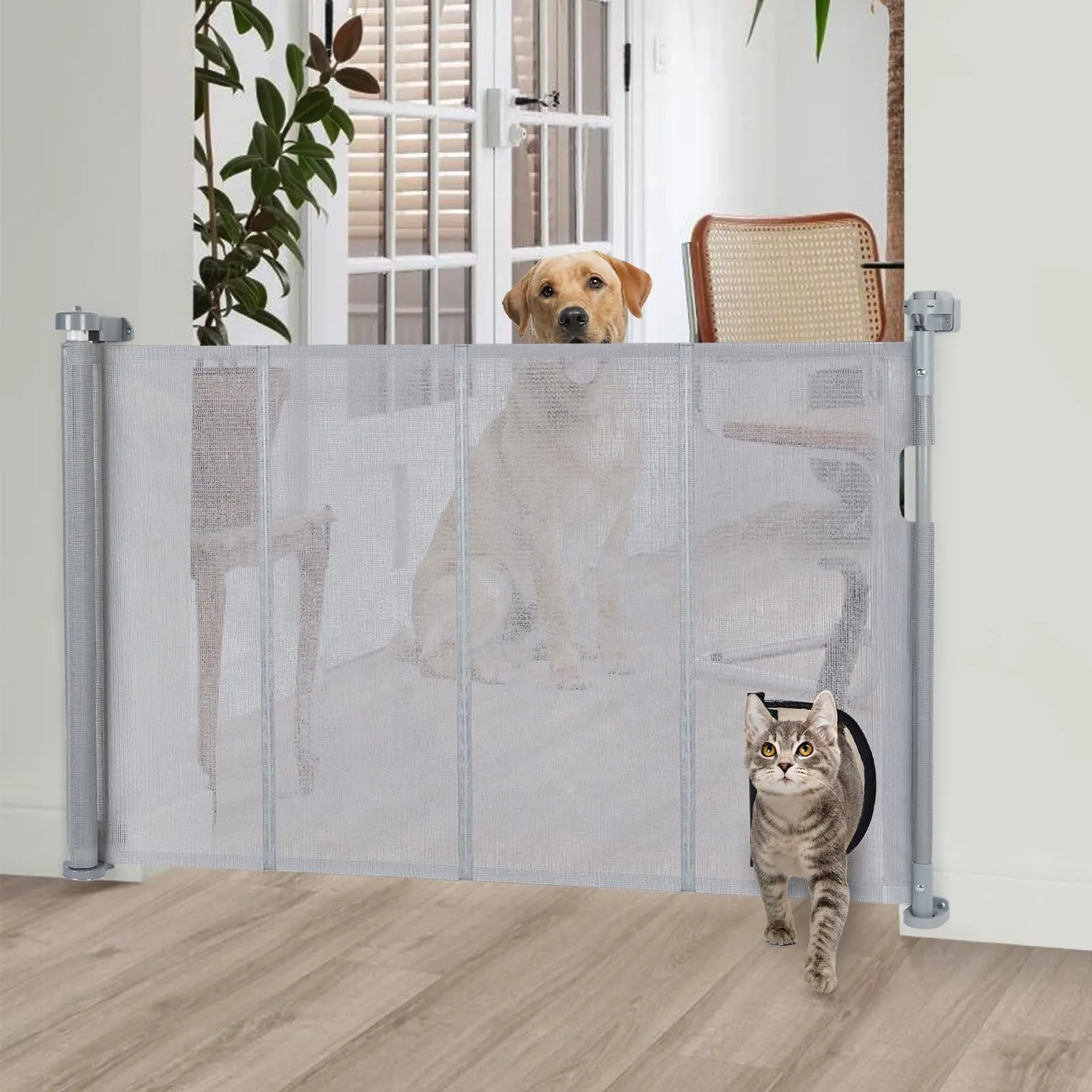 Save Big on Bulk Retractable Pet Gate Extra Wide Retractable Dog Gate:  Extra Wide Mesh Safety Gate With Pet Door, 71 Inch, Ideal As An Outdoor Pet 