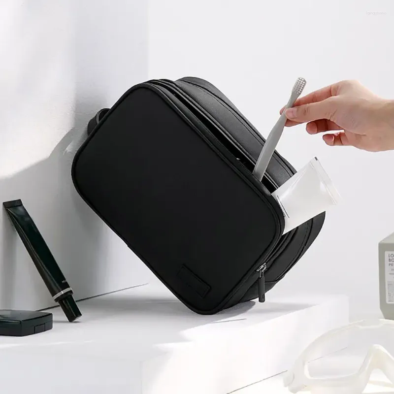 Storage Bags Faux Leather Toiletry Bag Wet And Dry Separation Waterproof Zipper Travel Makeup Cosmetic Pouch Organizer