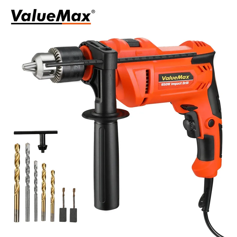 ValueMax Corded Electric Drill 2 Fonctions 650W Impact Hammer Power Tool avec des bits pour la réparation des ménages 240420