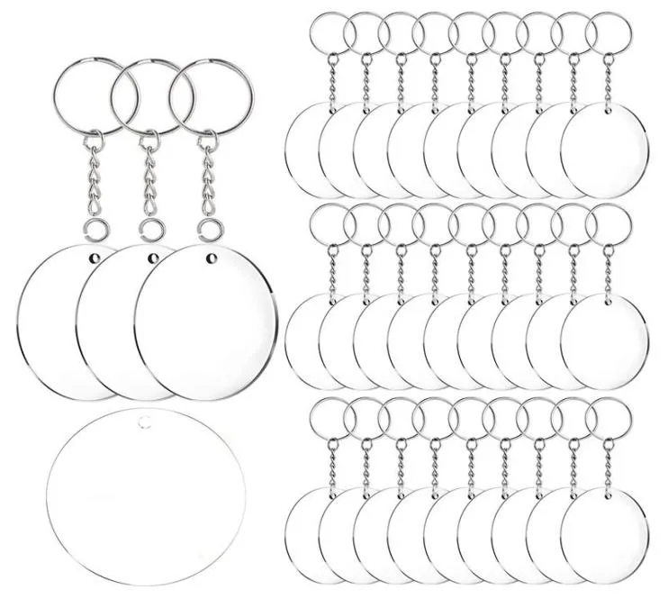 Les blancs de clés en acrylique 60 pcs 2 pouces de diamètre rond acrylique Clear Cercles avec anneaux de chaîne de clés divisés en métal1252779