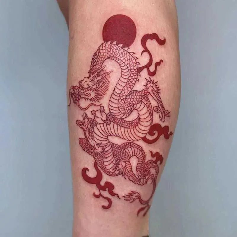 Трансфер с татуировкой Новая красная черная драконная наклейка татуировки водонепроницаемые мужчины и женщины Tiger Snake Bird Flower Arm Временная фальшивая татуировка татуировка моды 240427