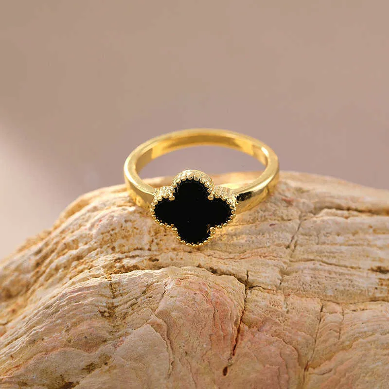 Merk sieraden originele hoge versie v golden van lucky clover ring met echte gouden geëlektroplateerde niet -vervaging voor vrouwen